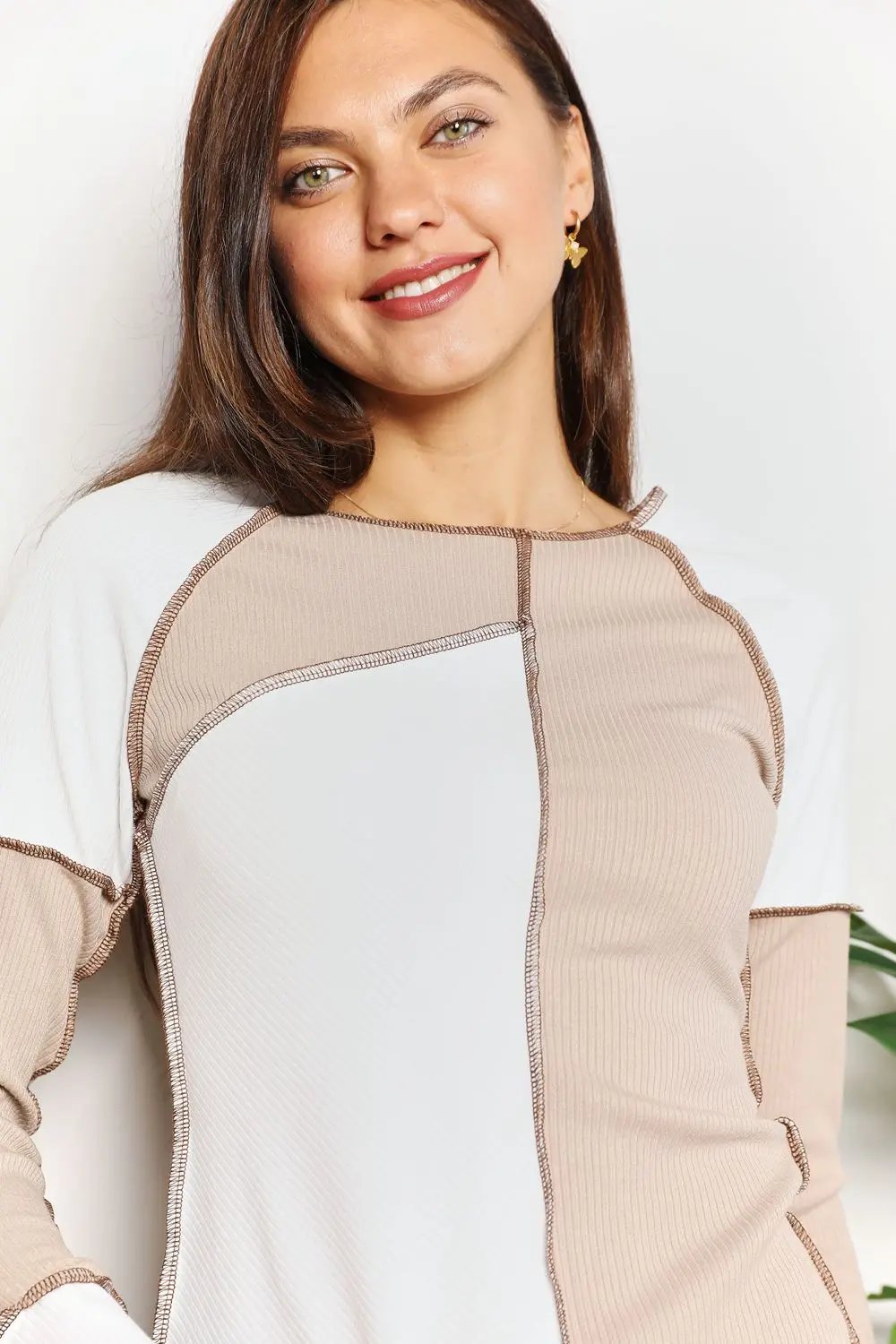 Double Take Color Block Exposed Seam Top - Love Salve